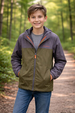 Eddie Bauer Youth Boys Green Gray Hooded Zip Up Windbreaker Jacket Size L